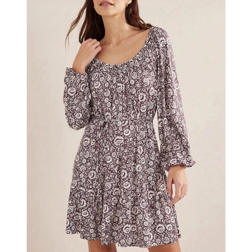 Boden Purple Floral Scoop Tiered Jersey Dress Size 2